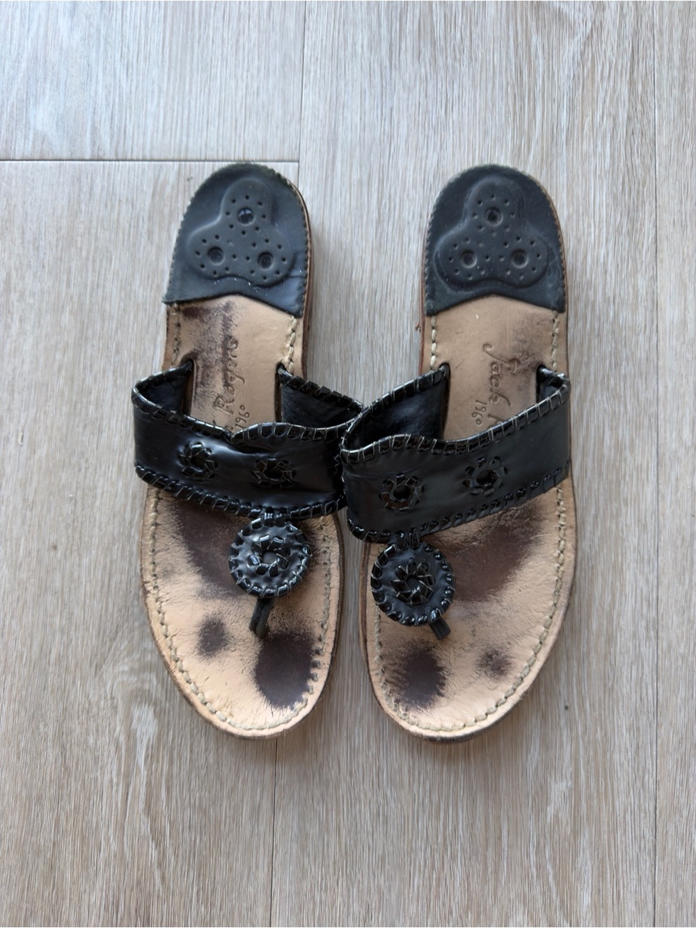 Jack Rogers Classic Jacks Leather Thong Sandals | Black | size 9